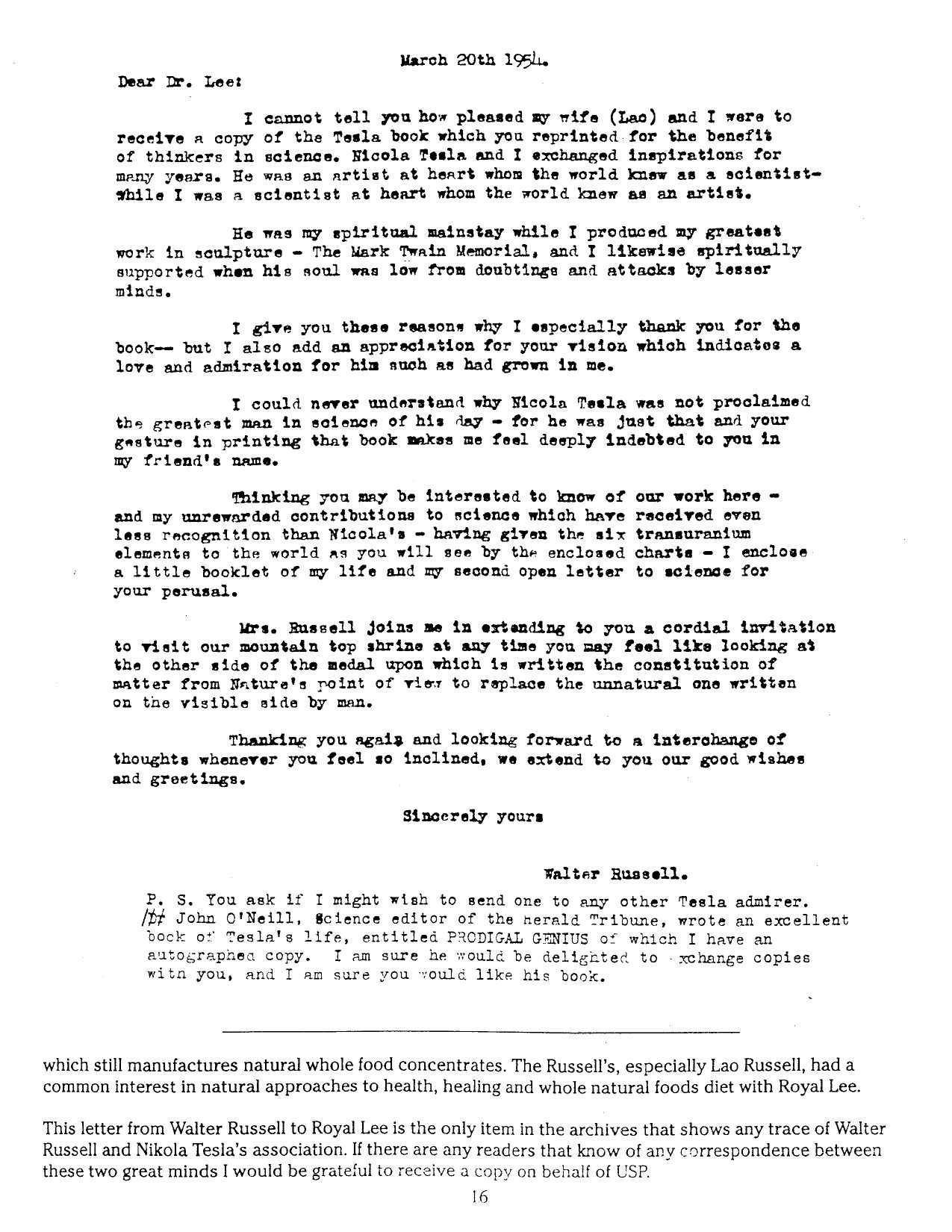 Russell and Royal Lee on Nikola Tesla — journal p. 16, PDF p. 19.